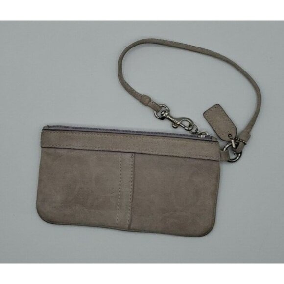 Coach Signature Beaded Leather Tan Suede Wristlet Wallet w/Lavender Lining - Picture 2 of 9